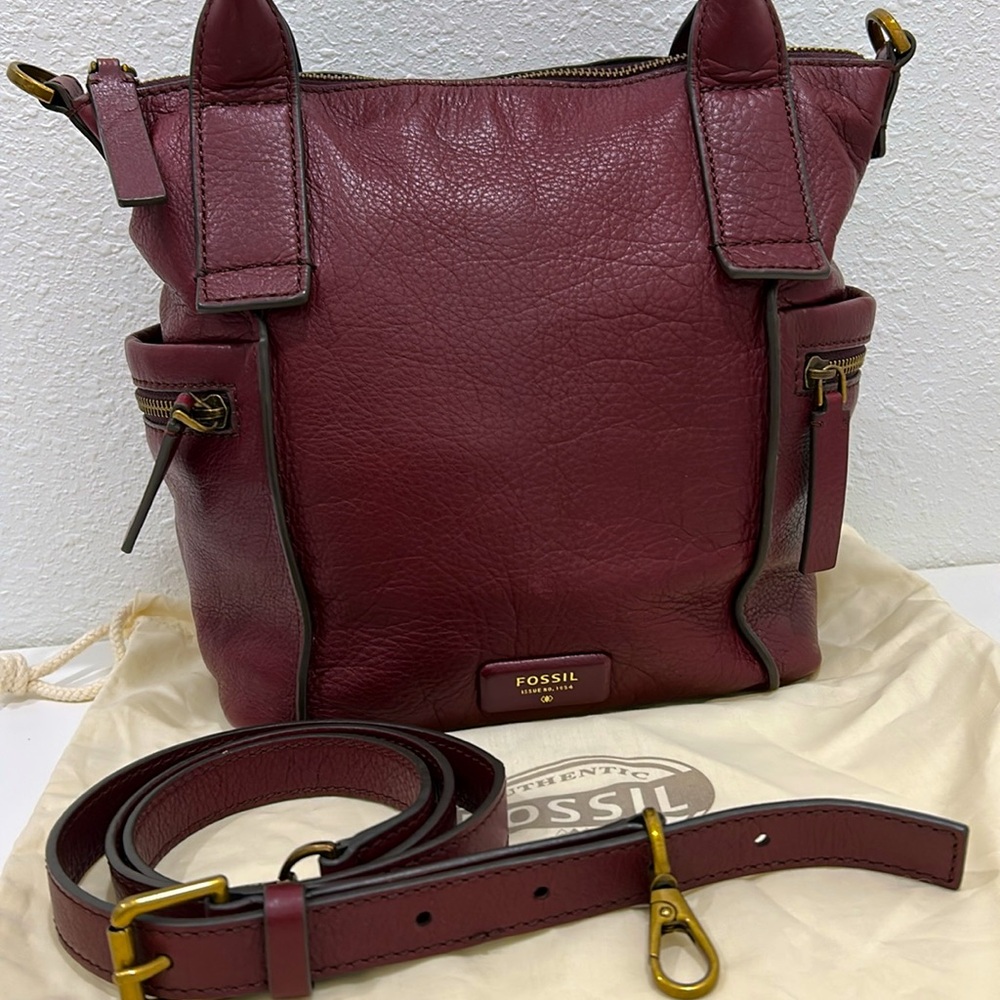 Fossil Emerson Leather Satchel, Double Handle Crossbody Bag - Picture 1 of 17